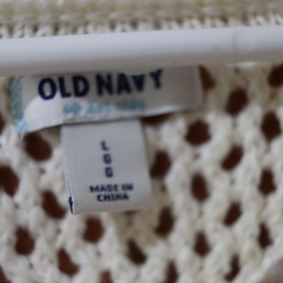 Old Navy White Open Knit Pullover Crewneck Sweater Large Lightweight Top - Picture 8 of 9